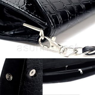 Womens Patent Leather Chain Clutch Evening Party Wallet Purses Shoulder Handbag