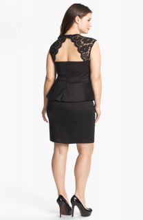 $199 Sz 16W Xscape Lace Detail Peplum Taffeta Dress Black