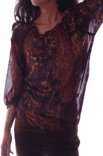 Chaps Ralph Lauren Tan Sheer Blouse Shirt Top Floral Paisley Large XL Petite New