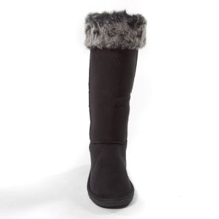 New Black Faux Fur Suede Round Toe Mid Calf Knee High Low Wedge Heel Boot 10