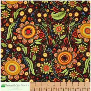In The Beginning Folklorica Floral Black Cotton Fabric