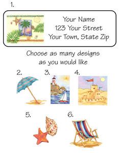 Personalized Summer Beach Stuff Address Labels 30 per Sheet Buy 5 Get 1 Free