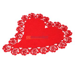 Non Woven Fabric Heart Pattern with Rose Purfle Tableware Mat Heat Pad Red