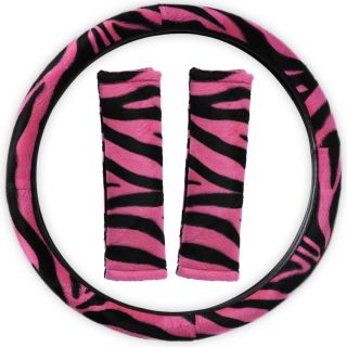 21pc Hot Pink Zebra Print Seat Covers Set Floor Mats Wheel Pads Air Freshener