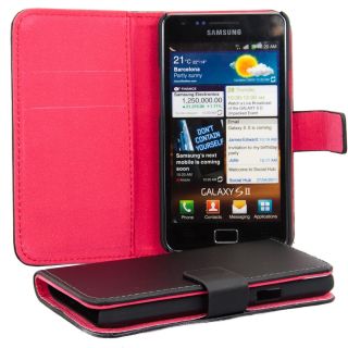 Leder Tasche F Samsung Galaxy S2 Plus I9105 Wallet Flip Case Schwarz Hülle Etui
