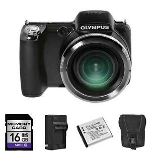 Olympus SP 810UZ Digital Camera Black Powerful Kit 16GB 2X Battery Case