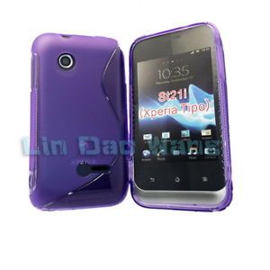 Purple s Gel TPU Case Cover LCD Film for Sony Xperia Tipo Dual ST21I