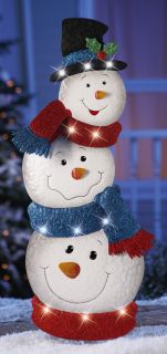 34" Tall Lighted Stacked Snowmen Garden Yard Lawn Stake Outdoor Christmas Decor
