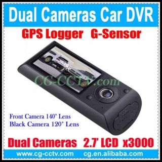 Original X3000 Wide Angle Dual Cameras Car DVR w GPS Logger 2 7 "LCD G Sensor