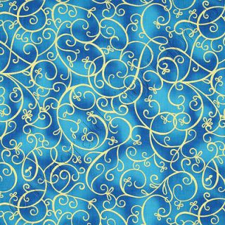Timeless Treasures Shimmer Scroll Azure Blue Cotton Quilt Quilting Fabric Yards