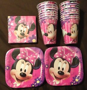 New Minnie Mouse Pink Bowtique 16 Guest Birthday Party Plates Cups Napkins
