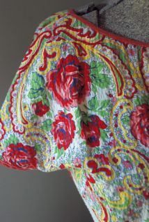 Vtg 1970s Boho Ethnic Hippie India Cotton Gauze Floral Gypsy Carnival Dress