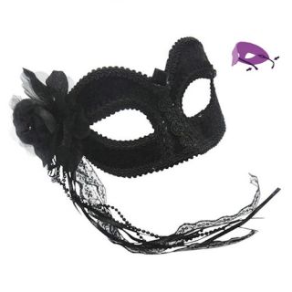 Adult Masquerade Ball Face Mask Mardi Gras Carnival Black Velvet Flower