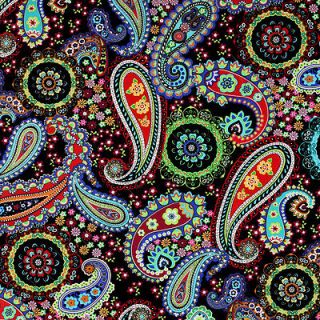 Timeless Treasures Large Paisley Multi Black Cotton Quilt Quilting Fabric Yd