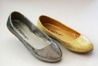 New Ballet Flats Glitter Sparkle Low Heel Big Size Round Gold Black Women Shoes