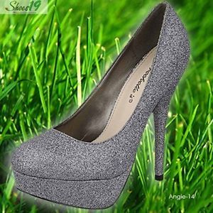 Stiletto High Heel Platform Glitter Pump Shoes Gray 6