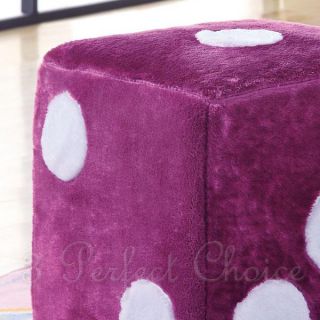 Kids Children Contemporary Pink Dice Ottoman Chair Footstools Poufs Plush Foam