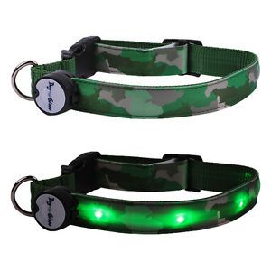 Green Camo Lighted LED Pet Dog Collar Steady Glow or Flashing Lights