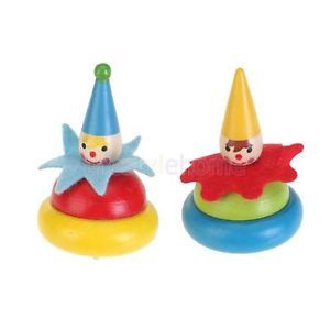 Random One Kids Colorful Wooden Clown Spinning Top Toy Train Finger Flexibility