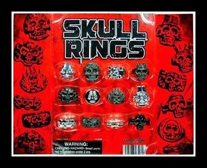 Toy Lot 12 Skull Rings Adult Kids Boys Girls Halloween Birthday Party Favors