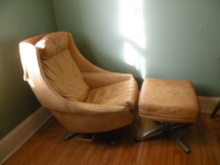 Vtg Mid Century Overman Sweden Eames Era Leather Reclining Chair Ottoman