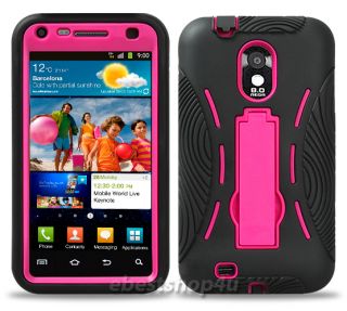 Stylish Pink Kickstand Hybrid Silicone Case Cover for Samsung Galaxy S2 Phone