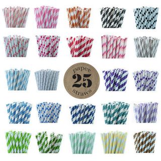 Vintage Party Paper Straws 25pcs Stripes and Polka Dots Weddings Birthdays