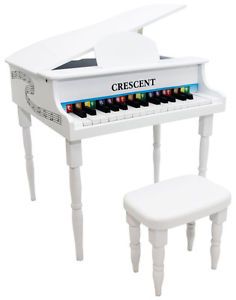 New Crescent 30 Keys White Baby Toy Grand Piano with Bench for Kids Age 3 9