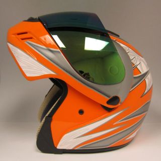 New Motorcycle Modular Filp Up Full Face Helmet Snowmobile Orange Size s M L XL