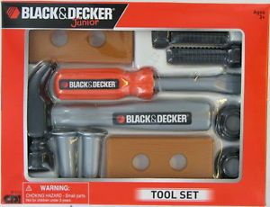 Black Decker Jr Kids Toy Tool Set 10 Piece Junior New Hammer Screwdriver Wood