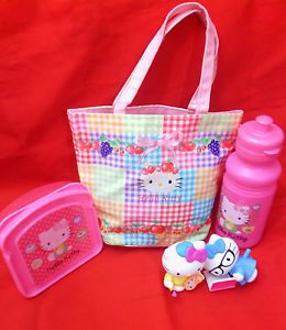 Hello Kitty Kid's Lunch Bag Sandwich Box Drink Bottle 2 Small Toys