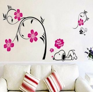 Snoopy Flower Removable Wall Stickers Decor Decals Home Kids Room Nursery A44