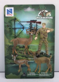 New Ray Deer Hunting Play Set Figures and Acc Hunter Deer Bow and Rifle