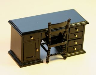 Dollhouse Miniature Black Painted Desk Chair