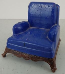 Vintage Renwal Dark Blue Living Room Chair Plastic Dollhouse Furniture F
