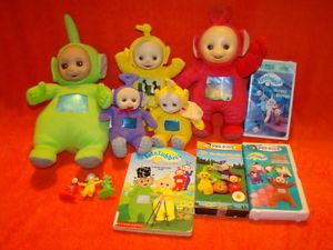 Teletubbies PBS Kids Talking Plush VHS Movies Books Toy Lot 1998 x 12 Pcs