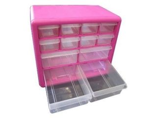 12 Storage Drawer Pink Parts Craft Organizer Bins Jewelry Tool Hardware Buttons