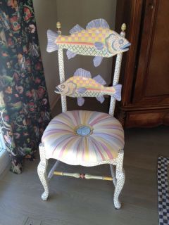 Mackenzie Childs Hand Painted Freckle Fish Chair Finials Fabulous Retired