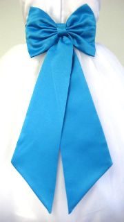 Malibu Turquoise Satin Tie Bow Sash for Wedding Flower Girl Dress s M L 2 4 6 8
