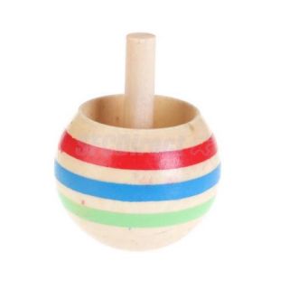 3 PC Kids Classic Educational Spinning Top Toy Wooden Colorful Stripes 3 Sizes