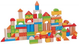 Lelin Wooden Wood Childrens Kids Building Blocks Stacking Bricks Toy 100 Piece
