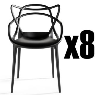 Set 8 Modern Masters Dining Arm Chair Seat Philippe Starck Plastic Black Office