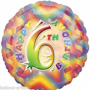 18" Colour Splash Streamers Party Happy 6th Birthday Round Foil Balloon