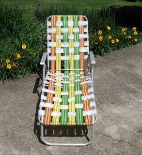 Vintage Aluminum Folding Webbed Chaise Lounge Lawn Chair Multi Position Nice