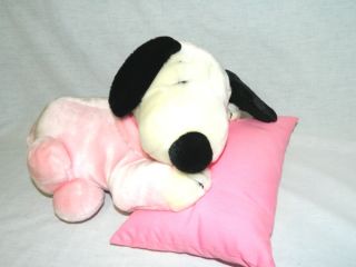 12" Plush Baby Snoopy in Pink PJ's Sleeping on Pillow Stuffed Bedtime Lovey 2010