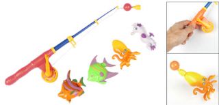 Orange Blue Plastic Fish Magnets Accent Fishing Toy Set for Kids