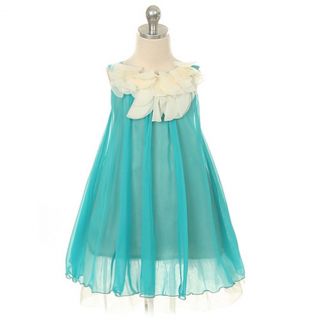Kids Dream Little Girls 6 Turquoise Floral Lace Bodice Easter Dress