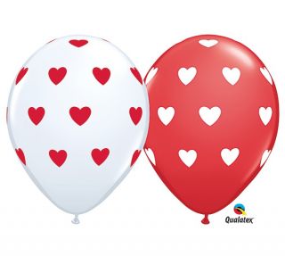 5 Big Hearts Latex Balloons 11" Balloon Valentine Wedding Shower Red White