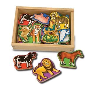 Wooden Toddler Toy Animal Magnet Kids Learning Set 20 Wood Animals Magnets New