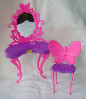 Pretty Cute Table Mirror Chair Makeup Furniture for Barbie Doll Bedroom House